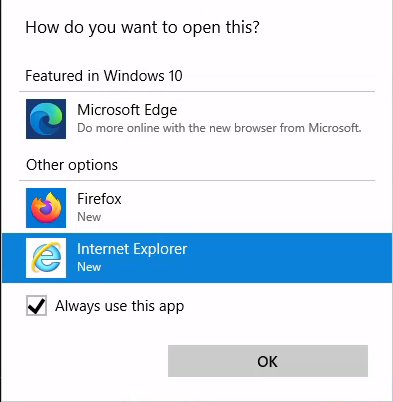 Click Internet Explorer or Edge